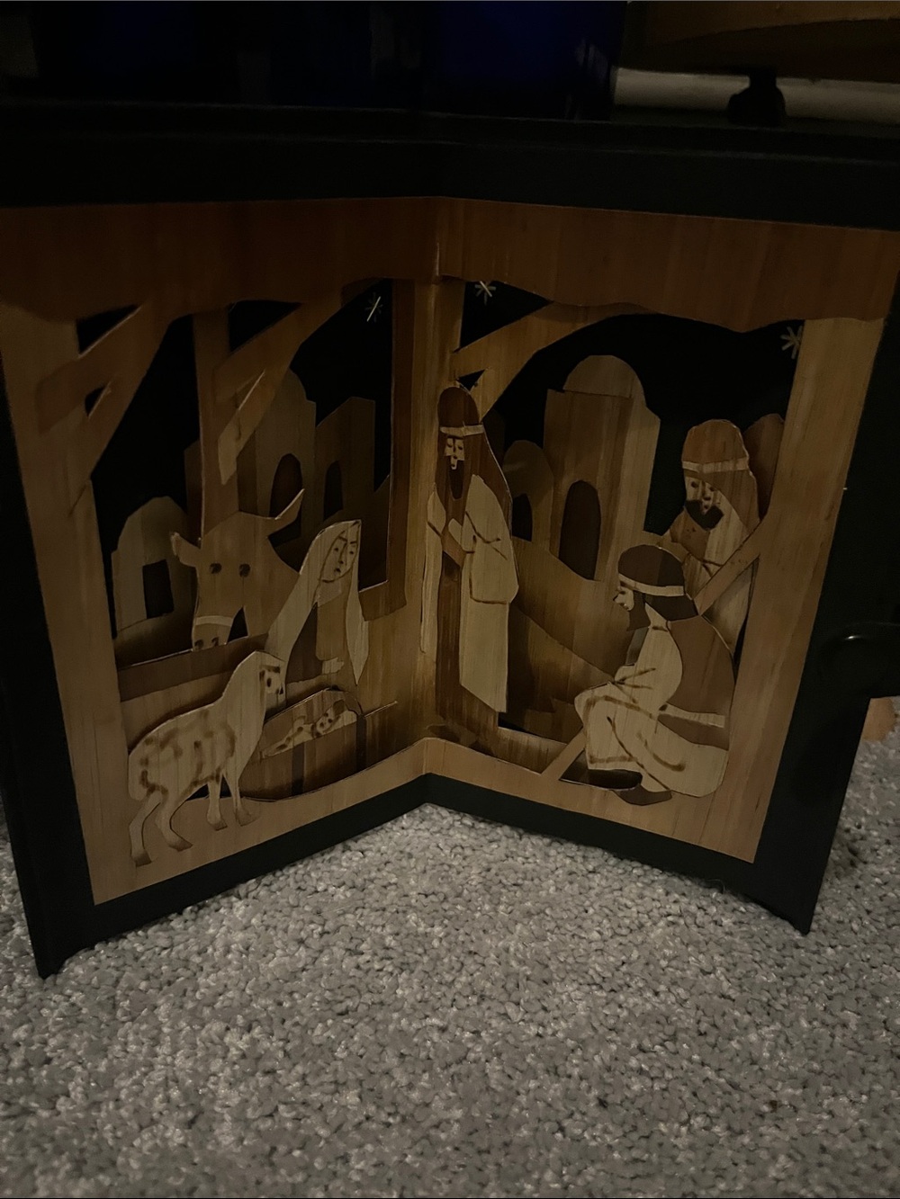 Nativity Scene Wooden Wall Art - Tan and Black